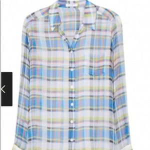 Equipment Brett sheer blouse blue, green, white checkered.
